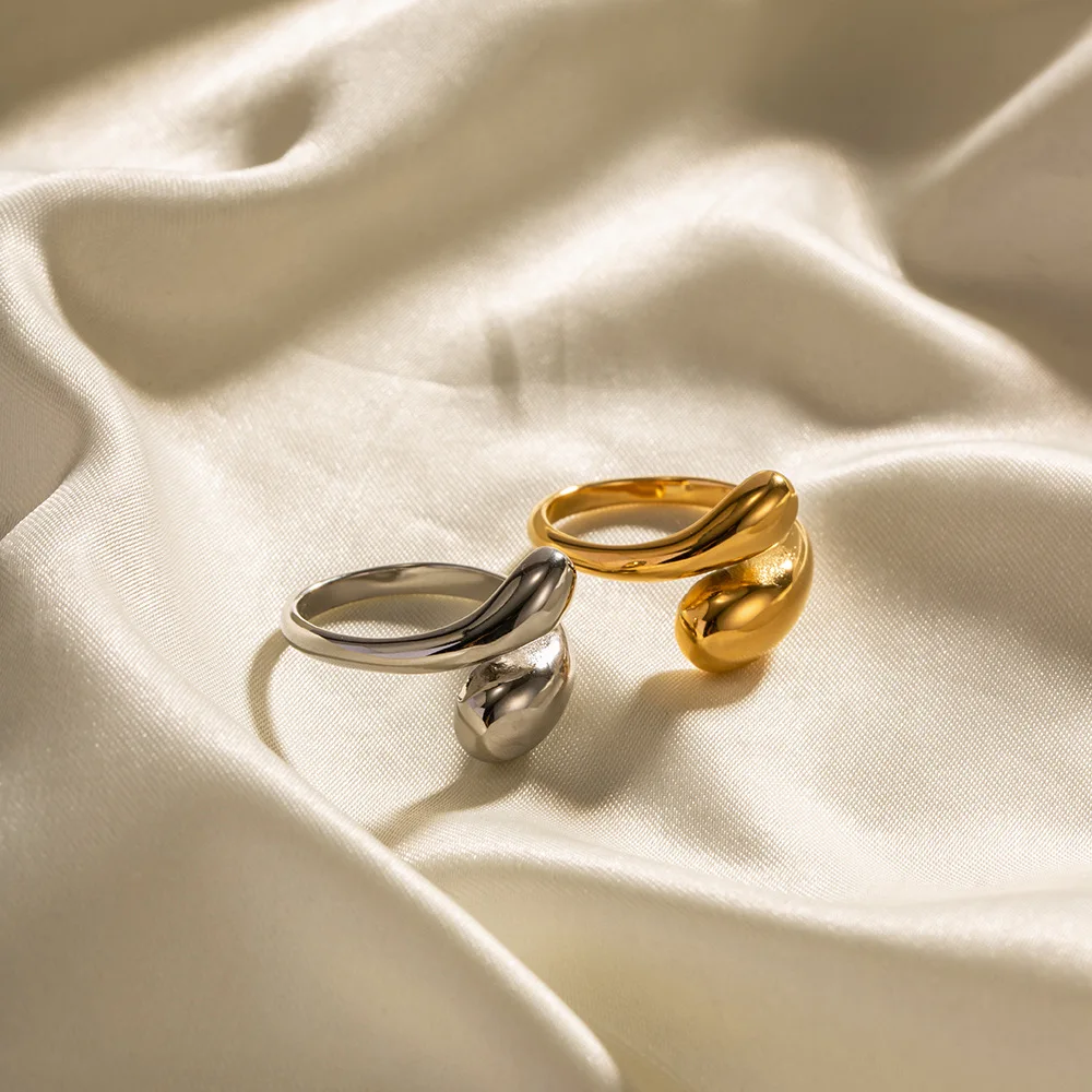 Bagues en Acier Inoxydable à Double Boule Lisse pour Femme, Bijoux Esthétiques, Cadeau de Couple, de Mariage Géométrique, Ouvert, Document localité