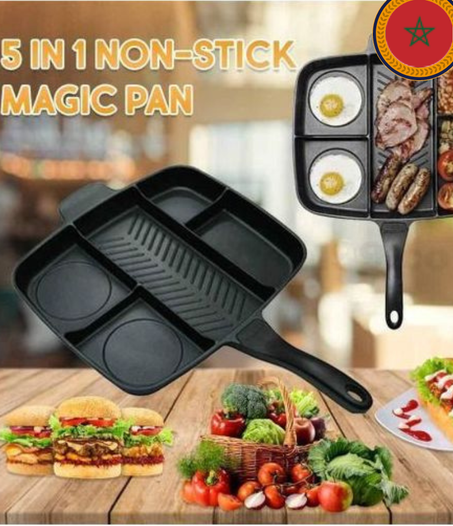 مقلاة سوداء - مقلاة معدنية غير لاصقة للمطبخ، بمقبض واحد، متعددة الأقسام، أدوات طهي منزلية