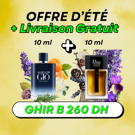 2x10 ml offre  ( Aqua Di Gio Profondo + Dior Homme Intense ) + Livraison Fabor