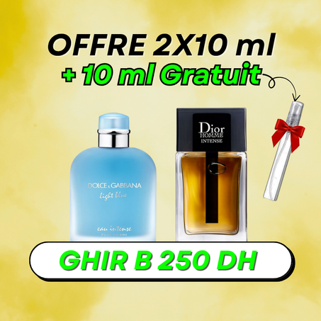2x10 ml offre  ( Light Blue + Dior Homme Intense ) + 10 ml FABOR