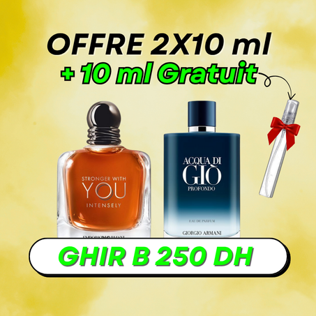 2x10 ml offre  ( Aqua Di Gio Profondo + You Intensly ) + 10 ml FABOR