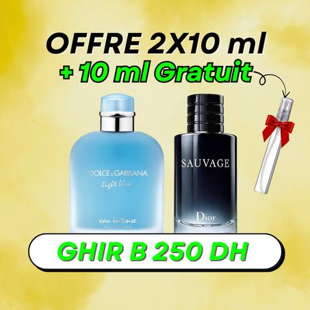 2x10 ml offre  ( Light Blue + Sauvage ) + 10 ml FABOR