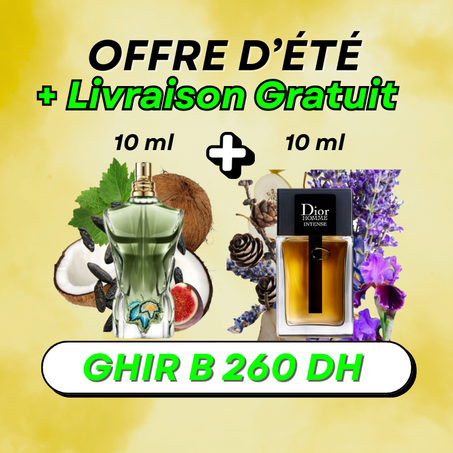 2x10 ml offre  ( JPG Paradise Garden + Dior Homme Intense ) + Livraison Fabor