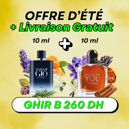 2x10 ml offre  ( Aqua Di Gio Profondo + You Intensly ) + Livraison Fabor