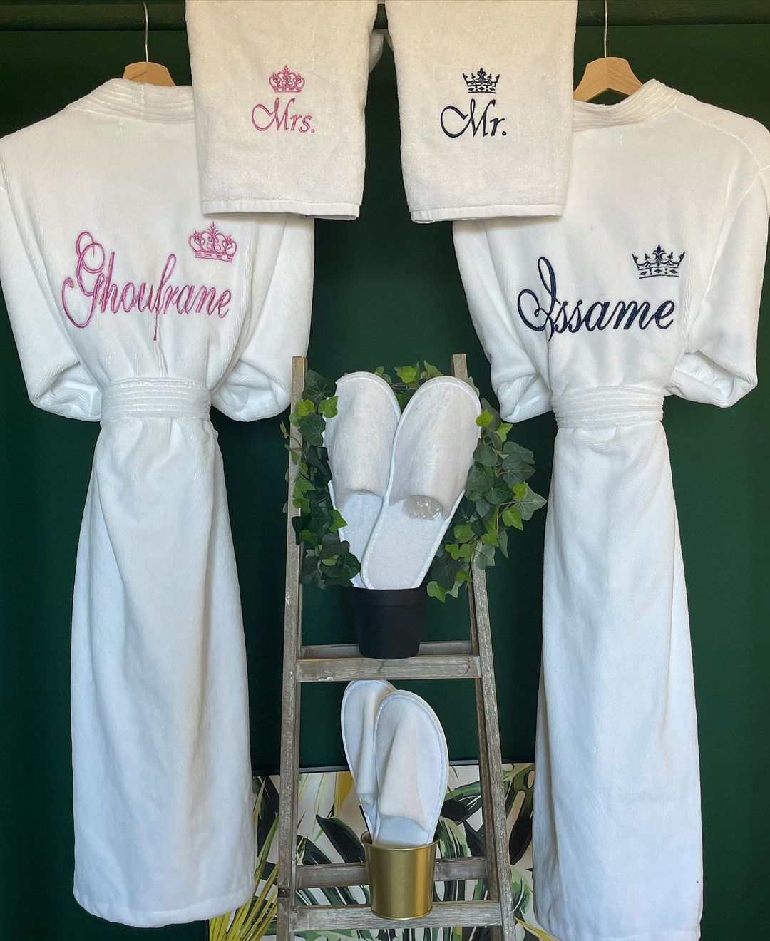 peignoir brodé personalise couple