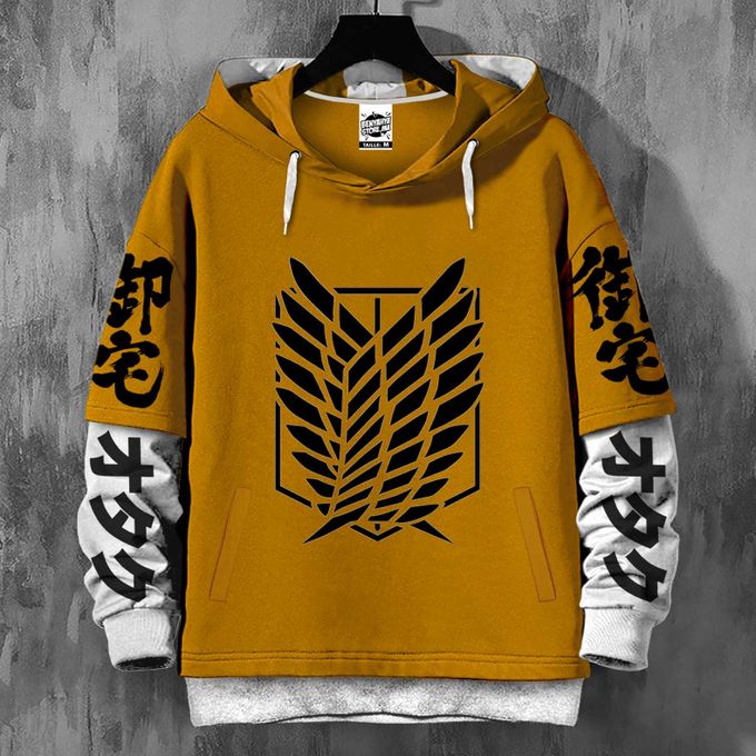 Yellow Capuchon Shingeki no kyojin Sweatshirt Oversize Otaku Hoodie Manga Anime
