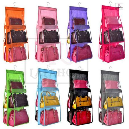 منظمة حقائب اليد سهلة التخزين متعددة الاستعمالات  6Pocket Hanging Storage Rack for Handbag