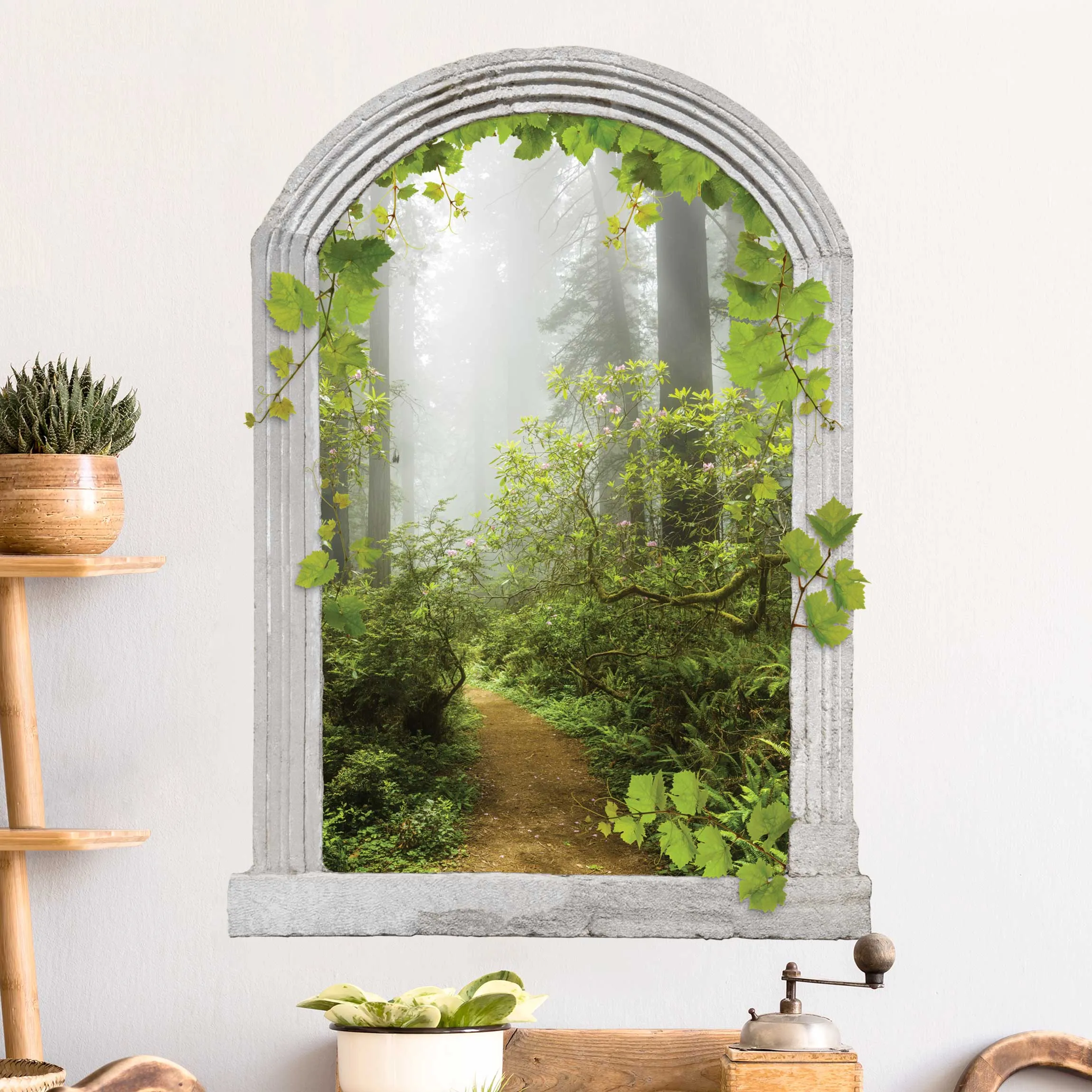 Sticker mural 3D- Arc en pierre avec chemin forestier