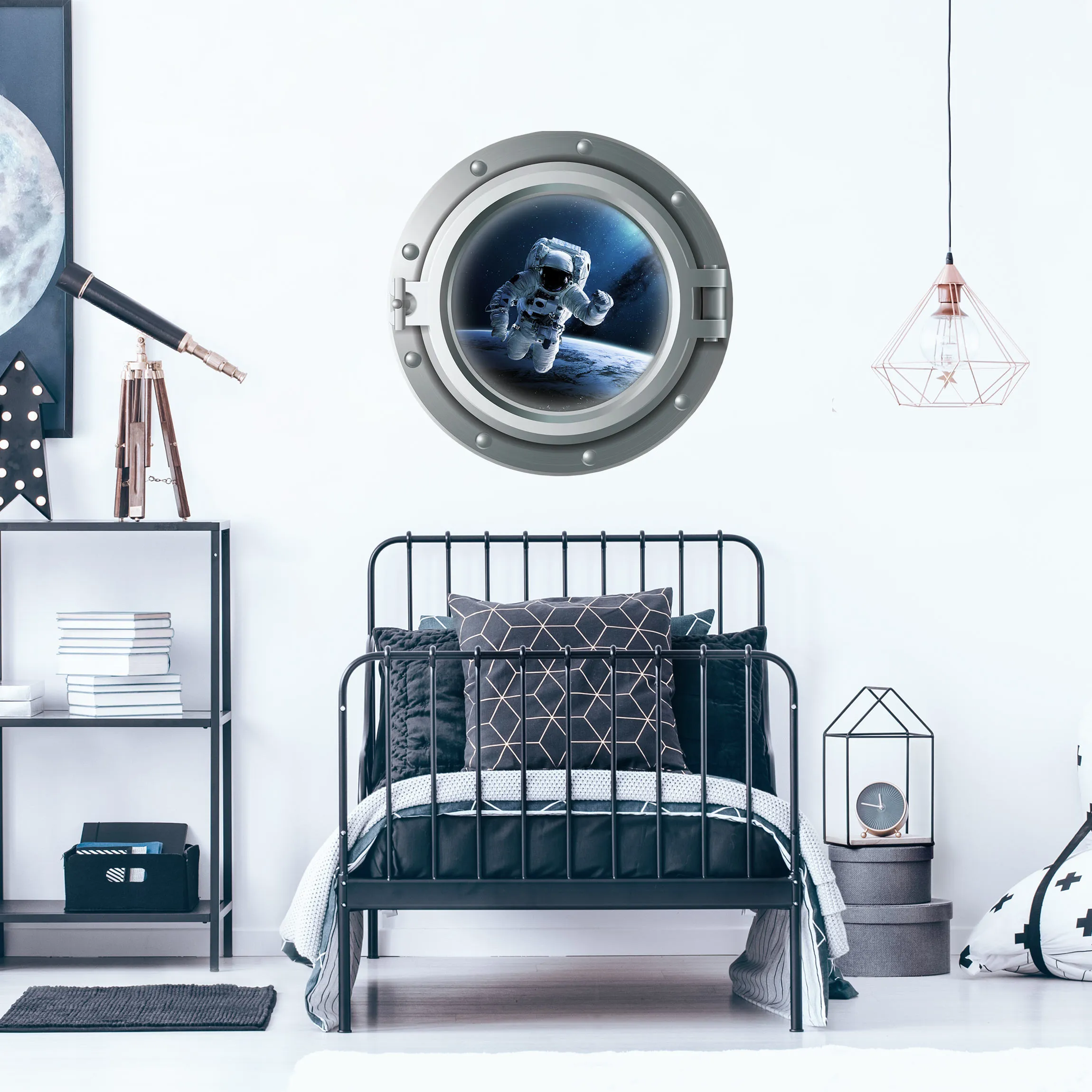 Sticker mural 3D - hublot d'astronaute dans l'espace