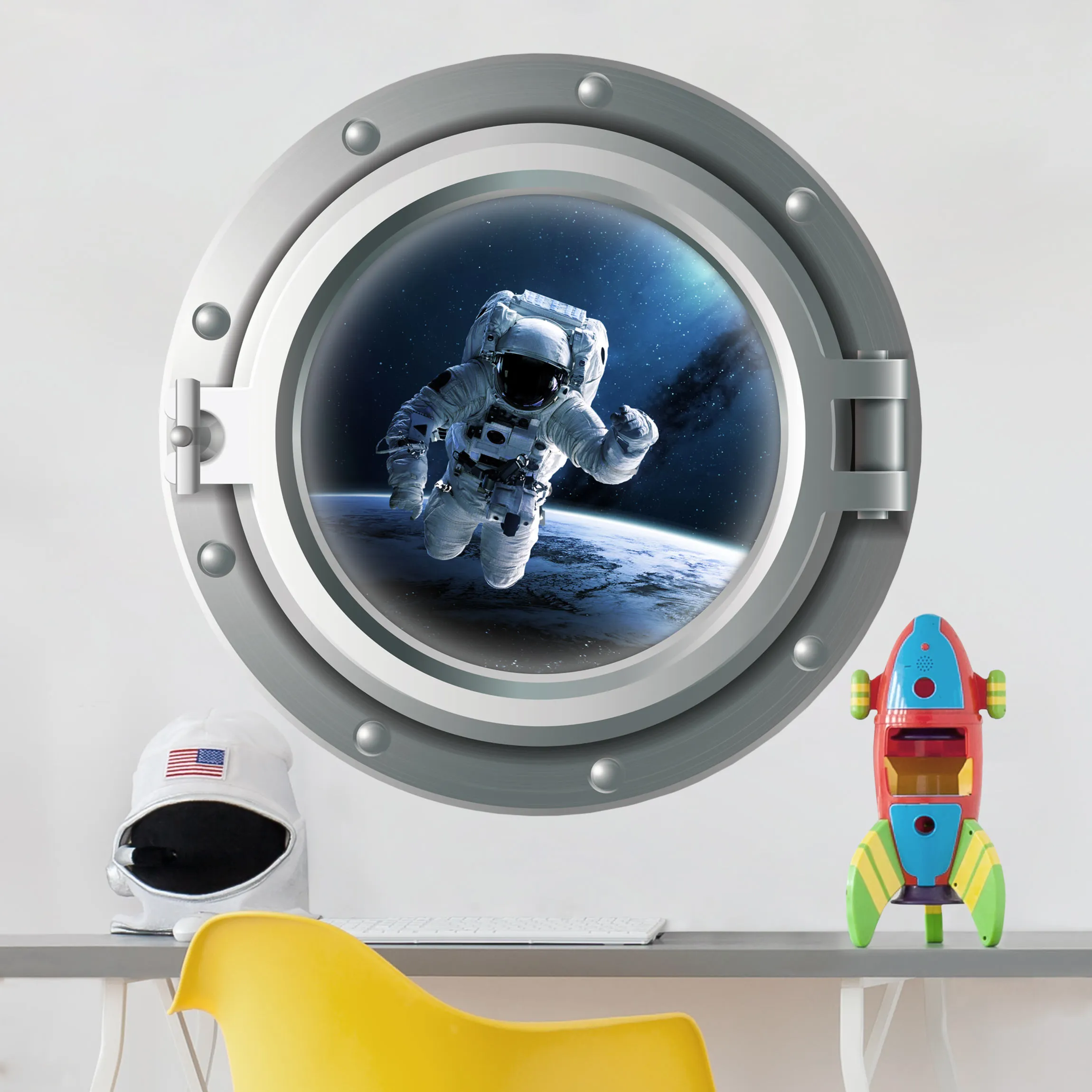 Sticker mural 3D - hublot d'astronaute dans l'espace
