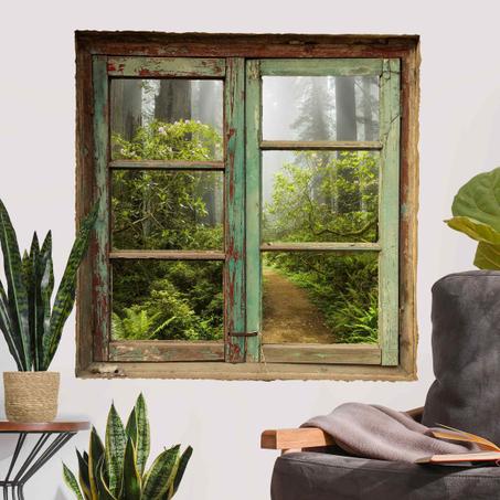 Sticker mural 3D -Fenêtre Chemin de forêt
