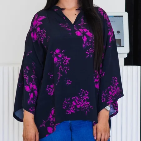 Haut Fleuri Fuchsia Unique - Confection Artisanale