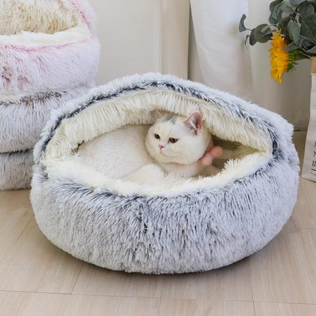 Cama redonda de felpa cálida para gatos