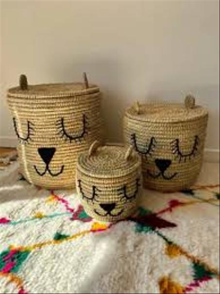 سلال ديال التخزين بوجوه حيوانات ناعسين – صنعة يدوية مغربية 🐻😴