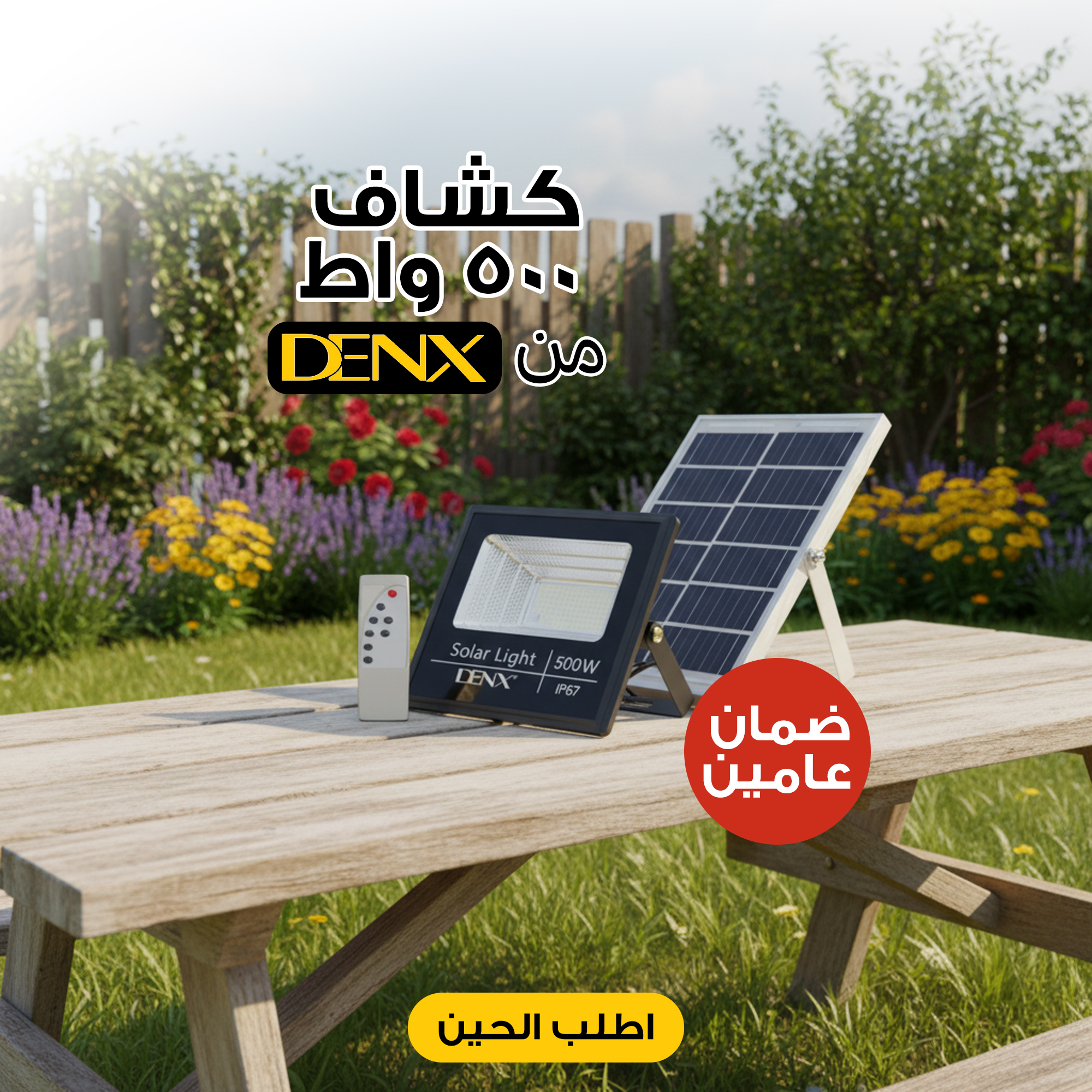 كشاف يعمل بالطاقة الشمسية بقوة 500 واط بضملن عامين