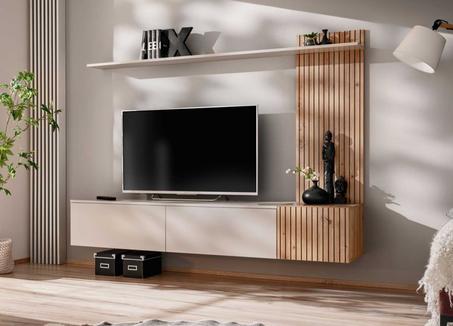 Meuble TV suspendu cachemire et chêne artisan Solo