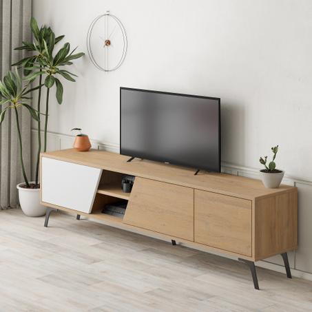 Meuble TV moderne en chêne blanc | 180cm x 48cm x 35cm | Revêtement mélaminé