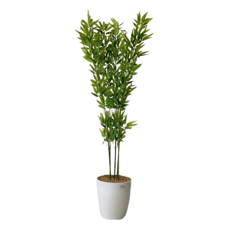 Bambou Artificiel 150 cm avec Pot Blanc – Feuillage Luxuriant