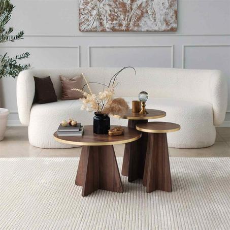 Table Trio Noyer Blanc/Marron 50/40/30 cm