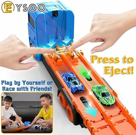 لعبة شاحنة سباق مع فتحات ومسارات سباق قابلة للطي من ايسو، لعبة حاملة سيارات للأطفال الصغار، مجموعة ألعاب شاحنة مع 12 سيارة من خليط معدني للأطفال بعمر 3 سنوات فما فوق أولادي وبناتي