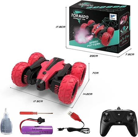 سيارة بهلوانية لجميع التضاريس من الميكاكوز، سيارة طرق وعرة سريعة بمصابيح LED امامية وبخاخ ماء، تعمل على كلا الجانبين بجهاز تحكم عن بعد 2.4GHz، للاولاد بعمر 8-12 سنة، تصلح كهدية ممتعة للاطفال 