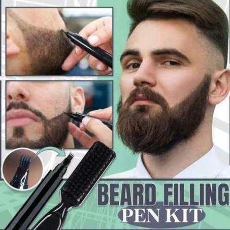Beard Pencil Filler for man Water Proof Beard pen and beard brush Long Lasting Coverage Natural Finish, Male Mustache Repair Shape, Effective Enhance Facial Hair （BLACK）