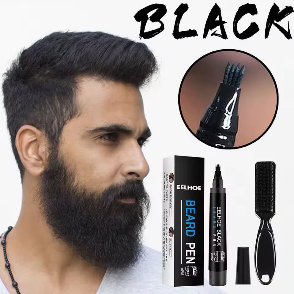 Beard Pencil Filler for man Water Proof Beard pen and beard brush Long Lasting Coverage Natural Finish, Male Mustache Repair Shape, Effective Enhance Facial Hair （BLACK）