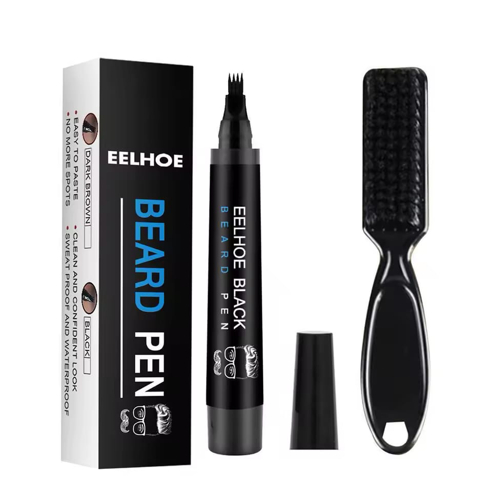 Beard Pencil Filler for man Water Proof Beard pen and beard brush Long Lasting Coverage Natural Finish, Male Mustache Repair Shape, Effective Enhance Facial Hair （BLACK）