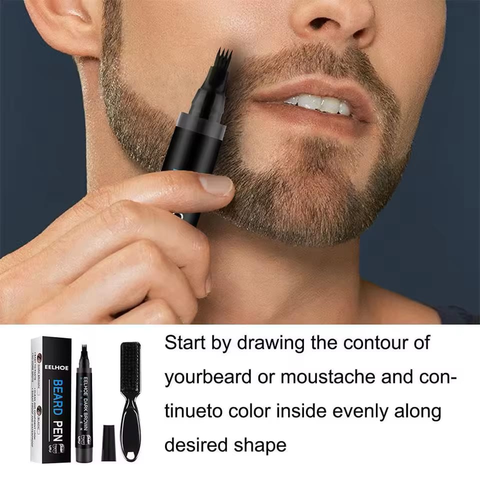 Beard Pencil Filler for man Water Proof Beard pen and beard brush Long Lasting Coverage Natural Finish, Male Mustache Repair Shape, Effective Enhance Facial Hair （BLACK）