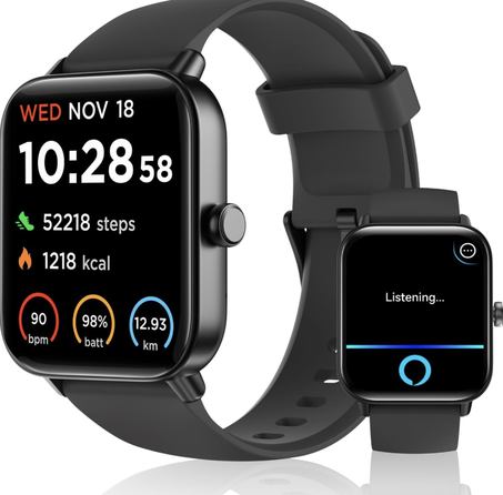 ساعة ذكية للرجال والنساء (الرد / اجراء المكالمات)، اليكسا مدمجة، ساعة لياقة بدنية بشاشة لمس 1.8 انش مع مراقب نوم تشبع الاكسجين في الدم، 100 رياضة، مقاومة للماء IP68 ، متوافقة مع iOS واندرويد
