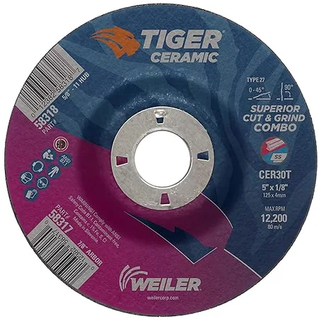 Weiler 58317 5 x 1/8 Tiger Ceramic Type 27 - Rueda combinada de corte/molienda CER30T 7/8 A.H.