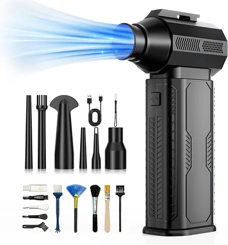 Plumero de Aire Comprimido, 130,000RPM Plumero Eléctrico Inalámbrico Ultrapoderoso con Batería Recargable de 8000mAh, Soplador de Aire Ajustable de 4 Engranajes para Teclado, Computadora, Coc