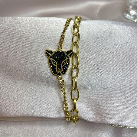 Bracelet tigre  noir en doré