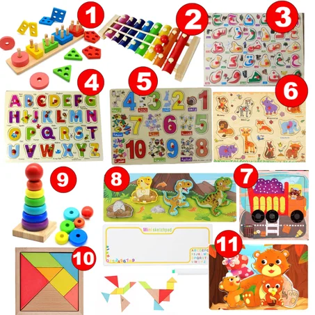 Pack Montessori "Happy Kids" de 11 jouets éducatifs en bois