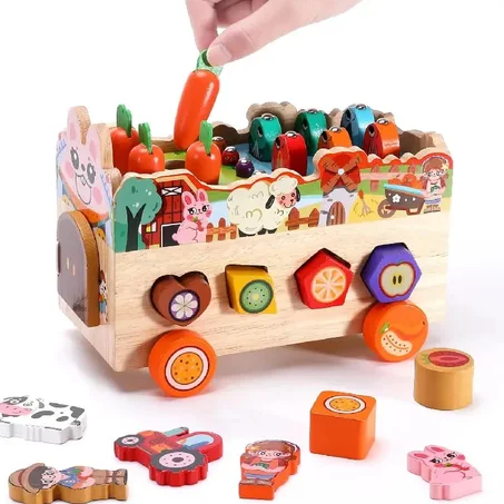 Ferme magnétique et jeu de pêche éducatif en bois – Pêchez, collectionnez, triez et apprenez !