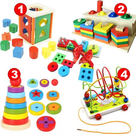 Pack MontiKit Junior de 4 jouets éducatifs en bois + Cadeau