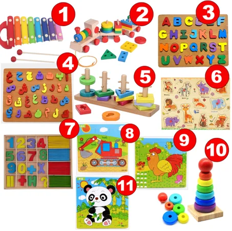 Pack Montessori "MONTI KIDS" de 11 jouets éducatifs en bois