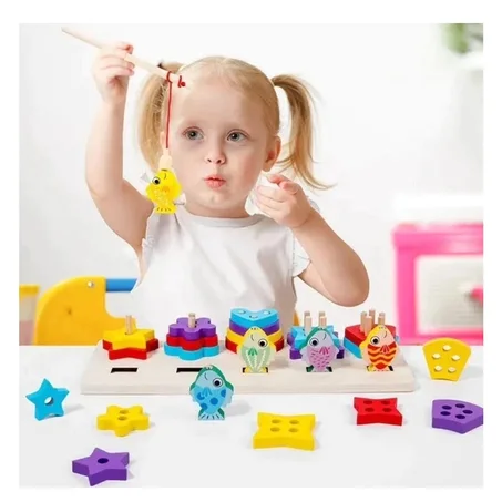 Jouets de pêche en bois avec formes géométriques ( 26 pièces )