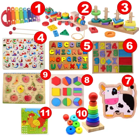 Pack Montessori "MONTI KIDS" de 11 jouets éducatifs en bois