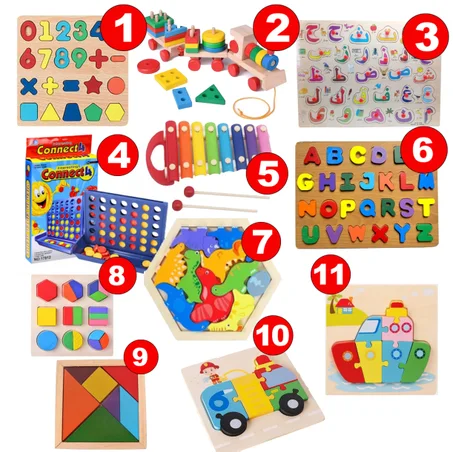Pack Montessori "HAPPY  KIDS" de 11 jouets éducatifs en bois
