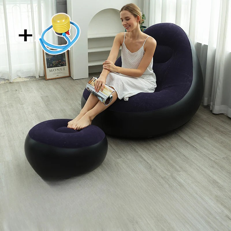 🛋️ كنبة هوائية قابلة للنفخ مع مسند قدم – قابلة للطي ومريحة للاسترخاء