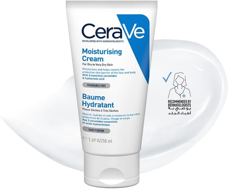 كريم مرطب للبشرة الجافة مع حمض الهيالورونيك من CeraVe – 50 مل
