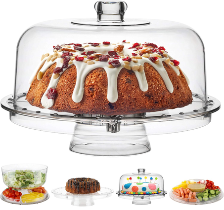 حامل تقديم Homeries 6-في-1 مع غطاء قبة — متعدد الاستخدامات لتقديم الكعك والحلويات والفواكه