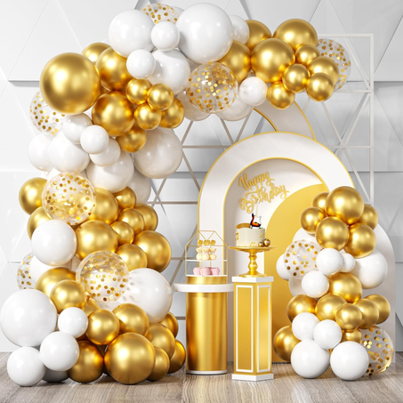 كيت بالونات مزينة أبيض وذهبي – مجموعة 100 قطعة – مناسبة للزينة والحفلات
