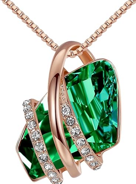 قلادة بدلاية متدلية مرصعة بأحجار الميلاد مطلية بالذهب الوردي والفضي عيار 18 قيراط – ليفايل (سلسلة 18 إنش + موسع 2 إنش)