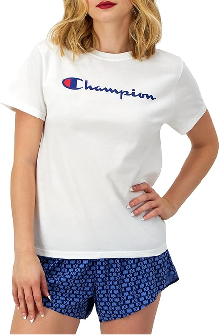 تي شيرت نسائي كلاسيكي حريري من شامبنيون، خفيف ومريح للرياضة والمشاوير اليومية