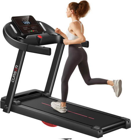 جهاز المشي المنزلي القابل للطي من Cursor Fitness – 2.5 حصان، هادئ، مزود بحساسات نبض، سرعة حتى 7.5 ميل/س