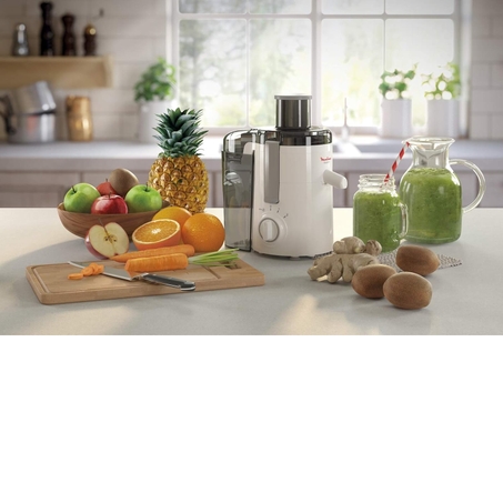عصارة فواكه كهربائية فورية من مولينكس – اللون الأبيض، سهلة الاستخدام، تصميم أنيق، مثالية لعصائر طازجة وصحية