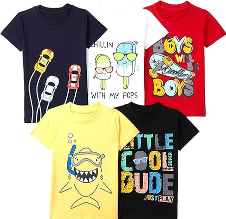 تيشيرت الأولاد “T2F” – طقم 5 قطع – قصّة عادية – خامة قطن مريحة