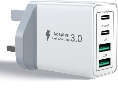 شاحن USB-C بقدرة 40 واط من يونيس، شاحن جداري سريع مع 4 منافذ (مزدوج PD USB-C + QC 3.0 USB-A)، متوافق مع آيفون 16/15/14، آيباد، سامسونج، هواوي